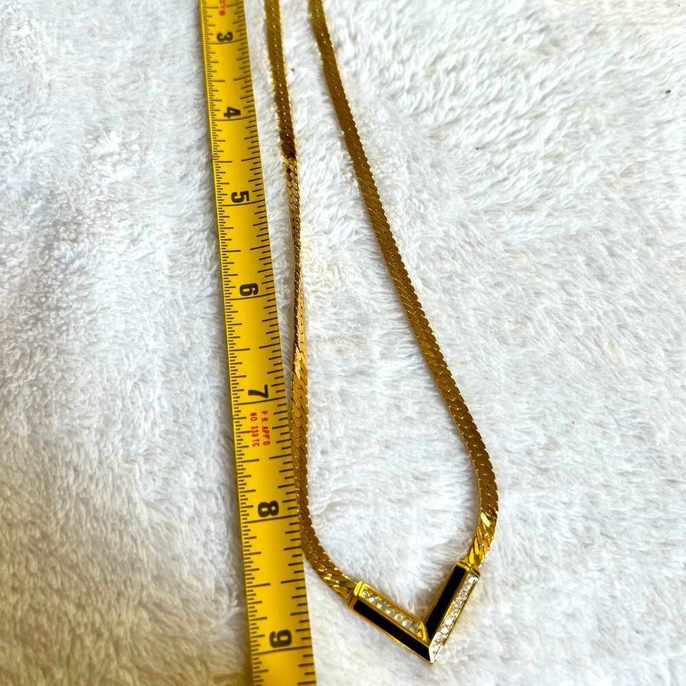 Christian Dior 18K gold plated vintage flat necklace with enamel and crystal - Picture 12 of 16